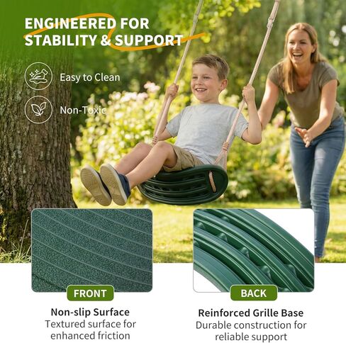 Weatherproof Kids Swing Seat,264lbs Heavy Duty Tree Swing with Ergonomic Design, Includes Hanging Straps & Carabiners for Tree or Swing Set, Outdoor Playground & Backyard Replacement - Green in Saudi Arabia