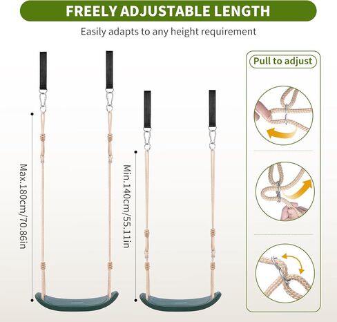 Weatherproof Kids Swing Seat,264lbs Heavy Duty Tree Swing with Ergonomic Design, Includes Hanging Straps & Carabiners for Tree or Swing Set, Outdoor Playground & Backyard Replacement - Green in Saudi Arabia
