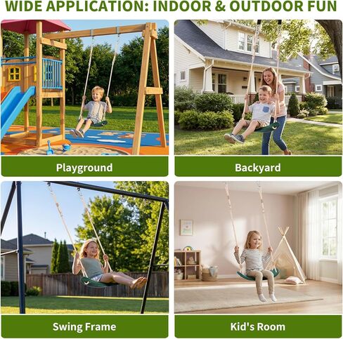 Weatherproof Kids Swing Seat,264lbs Heavy Duty Tree Swing with Ergonomic Design, Includes Hanging Straps & Carabiners for Tree or Swing Set, Outdoor Playground & Backyard Replacement - Green in Saudi Arabia