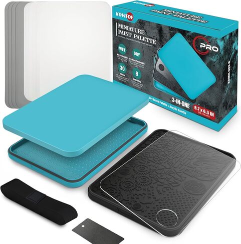 Wet Palette, Dry Brush Palette and Acrylic Paint Palette, 3-in-1 Set for Miniature Painting and Acrylic Paints, 100PCS Hydration Paper and 4PCS Sponges, Blue in Kuwait