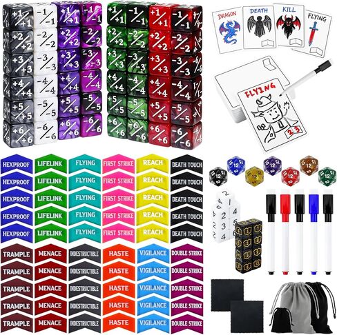 187Pcs MTG Dice Counter Dry Erase Tokens Set, MTG Plus 1 Life Counters Tokens Reusable Reversible Blank Proxy Cards, MTG Keyword Counters Compatible with Magic The Gatering, TCG Card Games Accessories in Kuwait