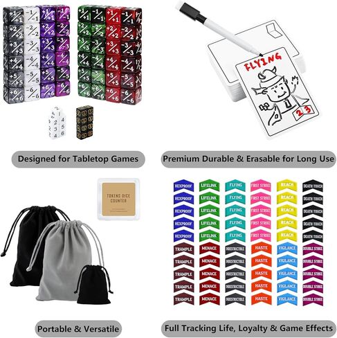 187Pcs MTG Dice Counter Dry Erase Tokens Set, MTG Plus 1 Life Counters Tokens Reusable Reversible Blank Proxy Cards, MTG Keyword Counters Compatible with Magic The Gatering, TCG Card Games Accessories in Kuwait