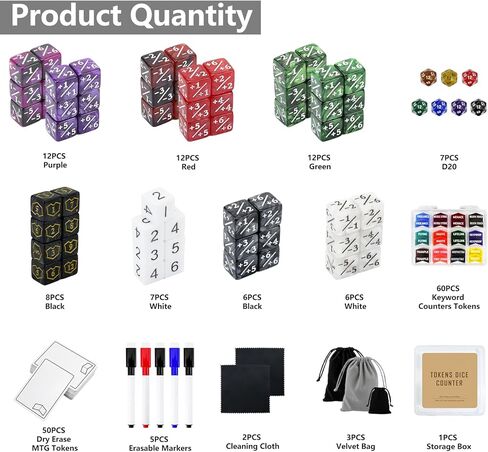 187Pcs MTG Dice Counter Dry Erase Tokens Set, MTG Plus 1 Life Counters Tokens Reusable Reversible Blank Proxy Cards, MTG Keyword Counters Compatible with Magic The Gatering, TCG Card Games Accessories in Kuwait