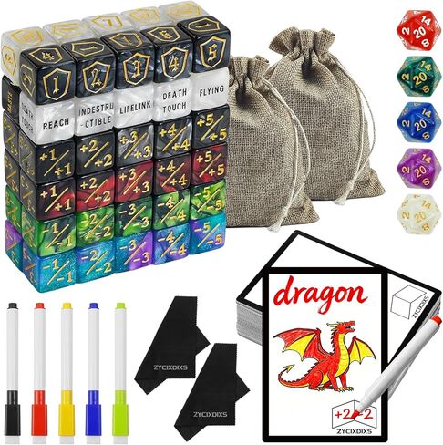 124 Pcs MTG Dice Counters Set with MTG Tokens Dry Erase Blank Cards Double-Sided All-in-One for TCG Players, Commander Decks Games Accessories in Kuwait