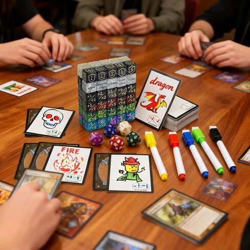124 Pcs MTG Dice Counters Set with MTG Tokens Dry Erase Blank Cards Double-Sided All-in-One for TCG Players, Commander Decks Games Accessories in Kuwait