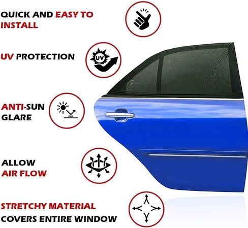 2 pcs Car Window Shade for 2017-2024 2025 2026 Ford F-250/F-350/F450 Door Frame Mesh Window Sock Over The Door Sunshade Baby Sun Blocker Automotive Bug Screen,Front in Saudi Arabia