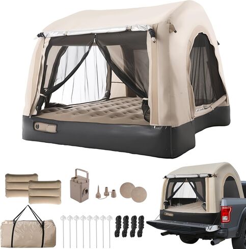 OPP ULITE Foldable Pickup Truck Bed Tent, Full Size Sportz Air Mattress, Camping & Outdoor Truck Tent, 2-Person Portable Includes Pillows & Glow-in-The-Dark Stakes in Kuwait