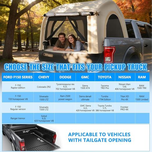 OPP ULITE Foldable Pickup Truck Bed Tent, Full Size Sportz Air Mattress, Camping & Outdoor Truck Tent, 2-Person Portable Includes Pillows & Glow-in-The-Dark Stakes in Kuwait