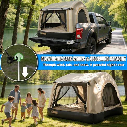 OPP ULITE Foldable Pickup Truck Bed Tent, Full Size Sportz Air Mattress, Camping & Outdoor Truck Tent, 2-Person Portable Includes Pillows & Glow-in-The-Dark Stakes in Kuwait
