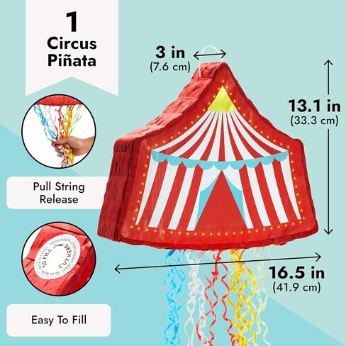 BLUE PANDA Pull String Circus Pinata - Small, 16.5 x 3 x 13 In, Red, Blue & Yellow - Carnival Pinata & Party Decoration - Pull String for Kids for Circus Themed Birthday Party in Kuwait