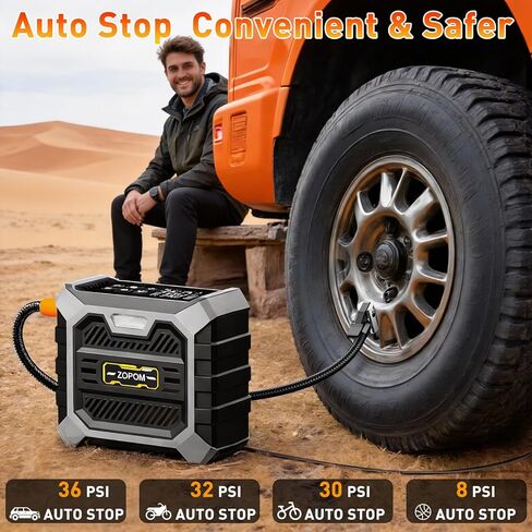 ZOPOM Tire Inflator Portable Air Compressor, 12V DC Car Air Pump with Auto Shut-Off & Digital Pressure Gauge, 100 PSI Corded Inflator for Car, Motorcycle, Bicycle & Sports Balls, LED Light in Kuwait
