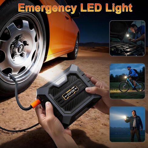 ZOPOM Tire Inflator Portable Air Compressor, 12V DC Car Air Pump with Auto Shut-Off & Digital Pressure Gauge, 100 PSI Corded Inflator for Car, Motorcycle, Bicycle & Sports Balls, LED Light in Kuwait