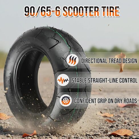 إطار 90/65-6 مع صمام هواء، 90 65 6 Neumático Scooter تصميم مداس مقاوم للاهتراء بدون أنابيب، 250 كيلو باسكال، أقصى سعة تحميل: 220 رطلاً in Kuwait