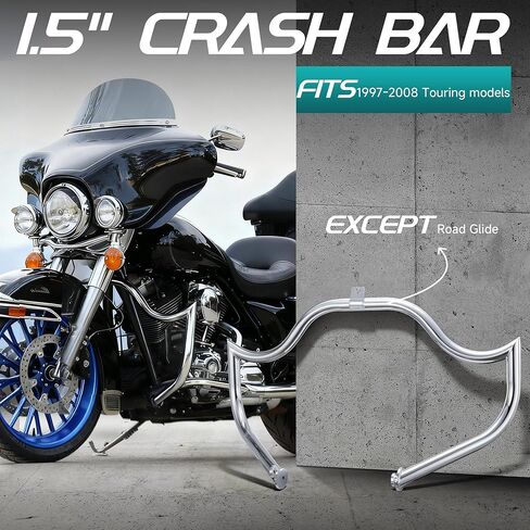 MoKitDora Touring 1.5" Crash Bar Highway Engine Guard for 1997-2008 Harley Road King Street Electra Glide Models, Chrome in Kuwait