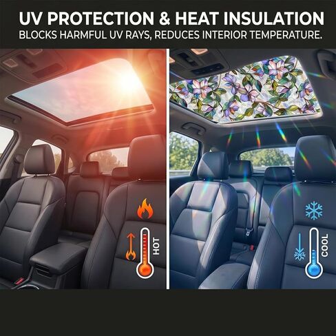 غشاء نافذة فتحة سقف السيارة، ملصقات زجاجية ملونة باللون الأرجواني مع تأثير قوس قزح ثلاثي الأبعاد، طبقة خصوصية ثابتة وملصق فتحة سقف للحماية من الشمس للملحقات الداخلية للسيارة، 39.37 × 17 بوصة in Kuwait
