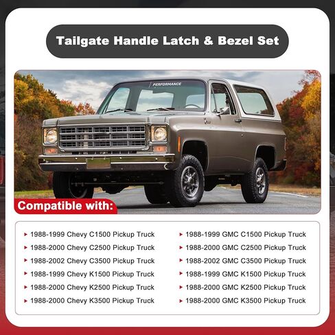 Tailgate Handle Latch and Bezel Trim，Nikimotorsport Tailgate Assist Compatible with 1988-2002 Chevy & GMC C/K 1500/2500/3500，Tailgate Handle OEM# 76105,77077,15991785,15991786 in Kuwait