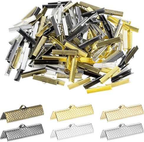 M METERXITY 180-Pack Ribbon Ends with Clamps, 0.4in/10mm Metal Bracelet Bookmark Pinch Crimp Clamp Polka Dots for Jewelry Making/Bracelets/Necklaces/DIY, Pinch Cord End Clasps [Mixed 6 Colors] in Kuwait