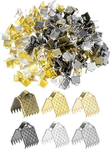 M METERXITY 180-Pack Ribbon Ends with Clamps, 0.4in/10mm Metal Bracelet Bookmark Pinch Crimp Clamp Polka Dots for Jewelry Making/Bracelets/Necklaces/DIY, Pinch Cord End Clasps [Mixed 6 Colors] in Saudi Arabia