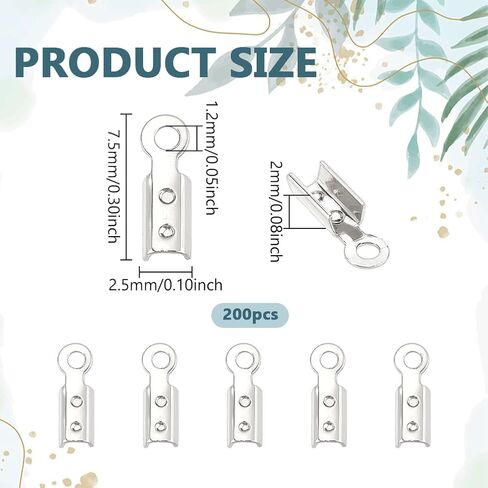 PH PandaHall 200pcs Fold Over Cord Ends, Silver Crimp Beads Leather Ribbon End Clasp Tips Brass Crimp End Tips Jewelry Connector for DIY Jewelry Making Bracelet Necklace, 7.5x2.5mm in Kuwait
