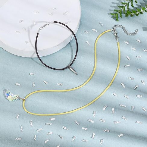 PH PandaHall 200pcs Fold Over Cord Ends, Silver Crimp Beads Leather Ribbon End Clasp Tips Brass Crimp End Tips Jewelry Connector for DIY Jewelry Making Bracelet Necklace, 7.5x2.5mm in Kuwait