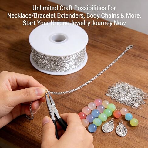 60ft Cable Link Chains for Making Jewelry Necklace Earring Bracelet Findings, 6-Color 2mm Golden Silver Copper Plated Metal Link Rolls Bulk, Ideal for DIY Craft Kit and Gift Design Multi-Color in Kuwait