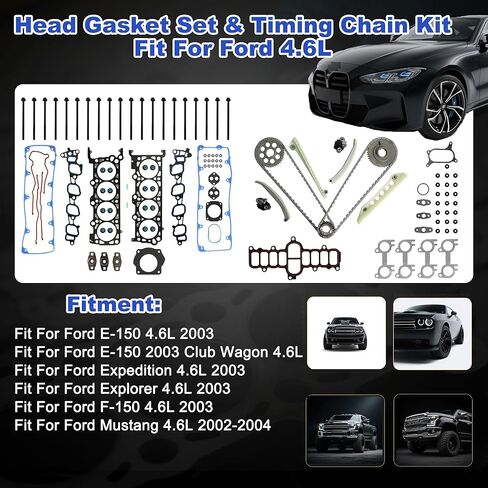 4.6 Head Gasket Set & Timing Chain Kit Bolts Fit For Ford E-150 F-150 Explorer Expedition Mustang 4.6L 2000-2004 HS9792PT-6 9-0387SHX in Kuwait