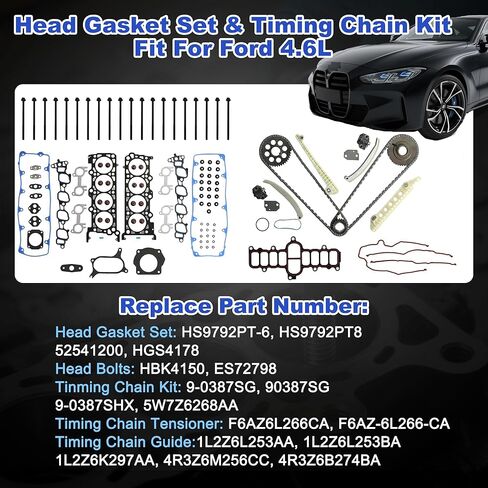 4.6 Head Gasket Set & Timing Chain Kit Bolts Fit For Ford E-150 F-150 Explorer Expedition Mustang 4.6L 2000-2004 HS9792PT-6 9-0387SHX in Kuwait