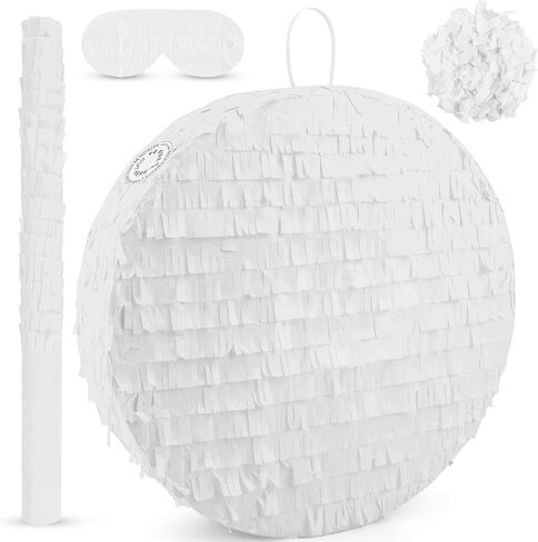 White Round Blank Pinata Circle Folding Pinata with Bat Stick Blindfold Mask Confetti for Kids Birthday Wedding Celebration Baby Shower Carnival Party Supplies,13 x 13 x 3.15 Inches in Saudi Arabia