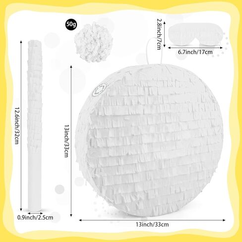 White Round Blank Pinata Circle Folding Pinata with Bat Stick Blindfold Mask Confetti for Kids Birthday Wedding Celebration Baby Shower Carnival Party Supplies,13 x 13 x 3.15 Inches in Saudi Arabia