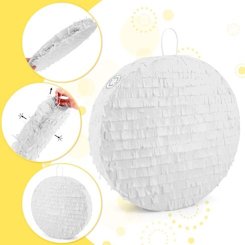 White Round Blank Pinata Circle Folding Pinata with Bat Stick Blindfold Mask Confetti for Kids Birthday Wedding Celebration Baby Shower Carnival Party Supplies,13 x 13 x 3.15 Inches in Saudi Arabia