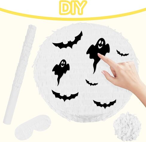 White Round Blank Pinata Circle Folding Pinata with Bat Stick Blindfold Mask Confetti for Kids Birthday Wedding Celebration Baby Shower Carnival Party Supplies,13 x 13 x 3.15 Inches in Saudi Arabia