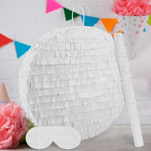 White Round Blank Pinata Circle Folding Pinata with Bat Stick Blindfold Mask Confetti for Kids Birthday Wedding Celebration Baby Shower Carnival Party Supplies,13 x 13 x 3.15 Inches in Saudi Arabia