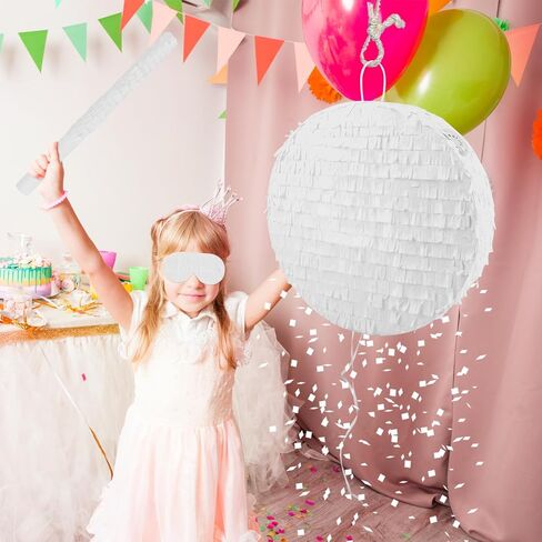 White Round Blank Pinata Circle Folding Pinata with Bat Stick Blindfold Mask Confetti for Kids Birthday Wedding Celebration Baby Shower Carnival Party Supplies,13 x 13 x 3.15 Inches in Saudi Arabia