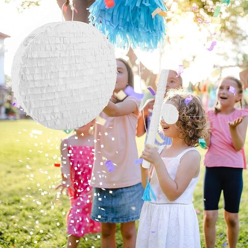 White Round Blank Pinata Circle Folding Pinata with Bat Stick Blindfold Mask Confetti for Kids Birthday Wedding Celebration Baby Shower Carnival Party Supplies,13 x 13 x 3.15 Inches in Saudi Arabia