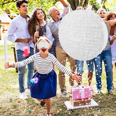 White Round Blank Pinata Circle Folding Pinata with Bat Stick Blindfold Mask Confetti for Kids Birthday Wedding Celebration Baby Shower Carnival Party Supplies,13 x 13 x 3.15 Inches in Saudi Arabia