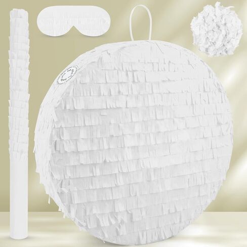 White Round Blank Pinata Circle Folding Pinata with Bat Stick Blindfold Mask Confetti for Kids Birthday Wedding Celebration Baby Shower Carnival Party Supplies,13 x 13 x 3.15 Inches in Saudi Arabia