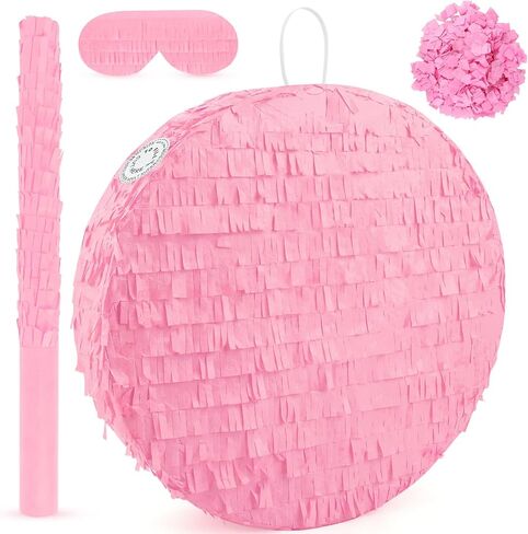 White Round Blank Pinata Circle Folding Pinata with Bat Stick Blindfold Mask Confetti for Kids Birthday Wedding Celebration Baby Shower Carnival Party Supplies,13 x 13 x 3.15 Inches in Saudi Arabia