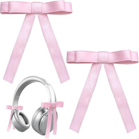 2 Pack Headphone Bow Accessories - Satin Ribbon Cute Headphone Decorations for Girls, Coquette Y2K Aesthetic Headset Attachment for Gaming Headphones, Kawaii Headphones Decor for Women Teens in Kuwait