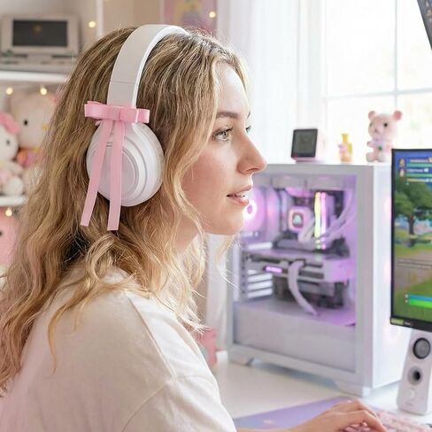 2 Pack Headphone Bow Accessories - Satin Ribbon Cute Headphone Decorations for Girls, Coquette Y2K Aesthetic Headset Attachment for Gaming Headphones, Kawaii Headphones Decor for Women Teens in Kuwait