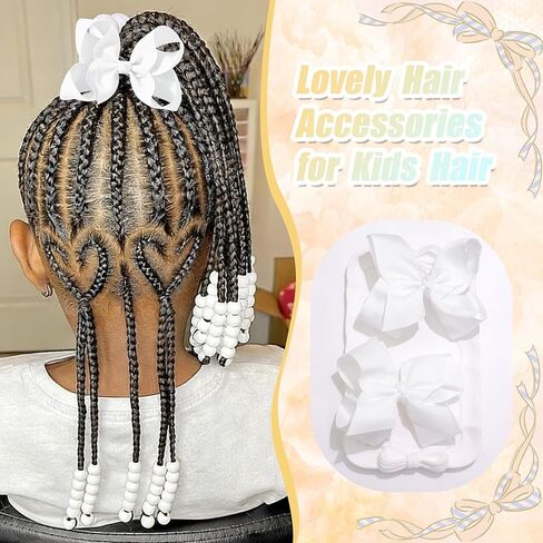 NAISKA 62PCS White Hair Beads Kit Large Bow Hair Clips Clear Pony Beads Jewelry for Braids White Hair Accessories Sets for Kids Girls in Saudi Arabia