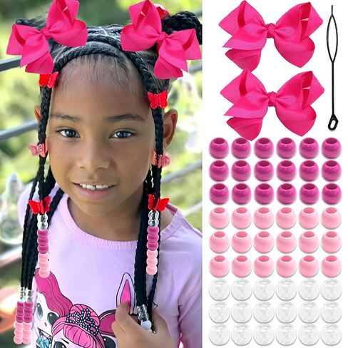 NAISKA 62PCS White Hair Beads Kit Large Bow Hair Clips Clear Pony Beads Jewelry for Braids White Hair Accessories Sets for Kids Girls in Saudi Arabia