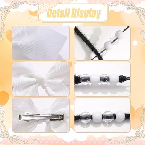 NAISKA 62PCS White Hair Beads Kit Large Bow Hair Clips Clear Pony Beads Jewelry for Braids White Hair Accessories Sets for Kids Girls in Saudi Arabia