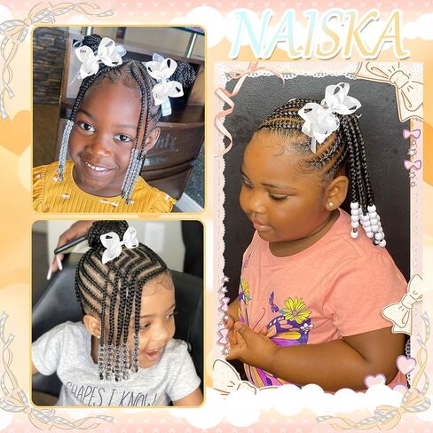 NAISKA 62PCS White Hair Beads Kit Large Bow Hair Clips Clear Pony Beads Jewelry for Braids White Hair Accessories Sets for Kids Girls in Saudi Arabia