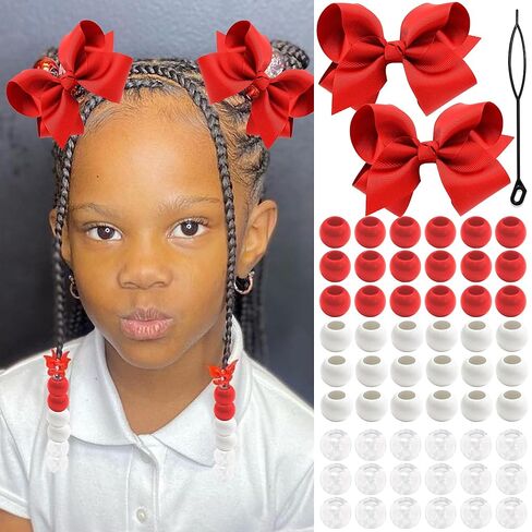 NAISKA 62PCS White Hair Beads Kit Large Bow Hair Clips Clear Pony Beads Jewelry for Braids White Hair Accessories Sets for Kids Girls in Saudi Arabia
