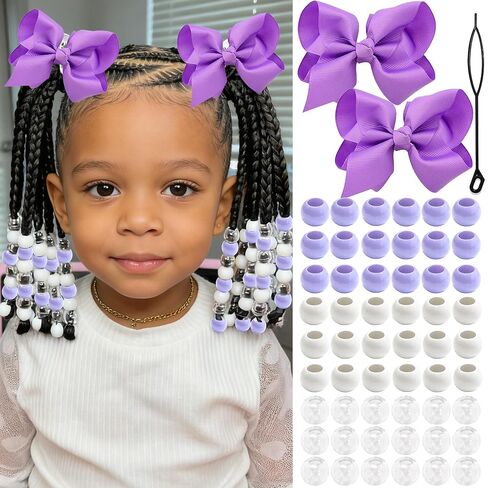 NAISKA 62PCS White Hair Beads Kit Large Bow Hair Clips Clear Pony Beads Jewelry for Braids White Hair Accessories Sets for Kids Girls in Saudi Arabia