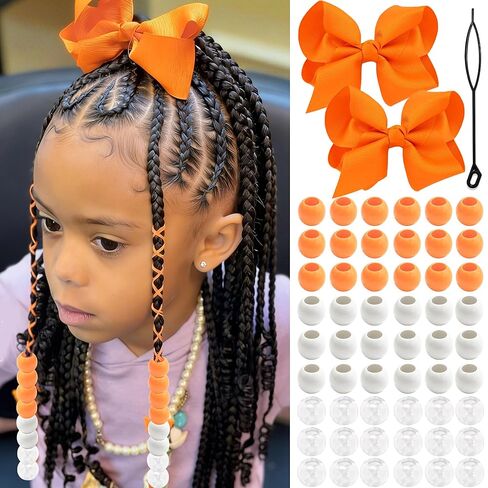 NAISKA 62PCS White Hair Beads Kit Large Bow Hair Clips Clear Pony Beads Jewelry for Braids White Hair Accessories Sets for Kids Girls in Saudi Arabia