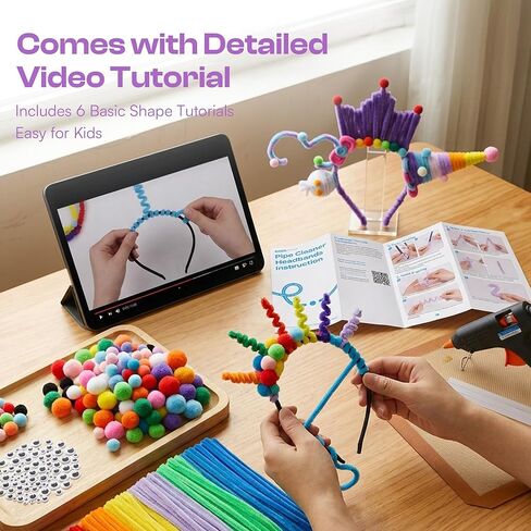Caydo 364PCS DIY Headband Making Kit for Girls Gifts, Headband Crafts Kit with Colorful Pipe Cleaners, Pom Poms,Wiggle Eyes & Hot Glue Sticks for Making Your Own Fashion Headbands in Kuwait