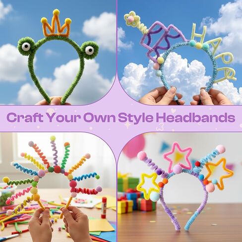 Caydo 364PCS DIY Headband Making Kit for Girls Gifts, Headband Crafts Kit with Colorful Pipe Cleaners, Pom Poms,Wiggle Eyes & Hot Glue Sticks for Making Your Own Fashion Headbands in Kuwait