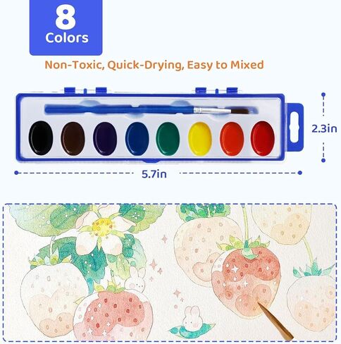 12 Pack Watercolor Paint Set Bulk – 8 Colors Washable Water Color Paints for Kids with Brushes | Watercolor Set, Watercolors, Water Paint Set, Acuarelas – Art Supplies for School, Classroom, Home, Valentine Party Favors in Kuwait