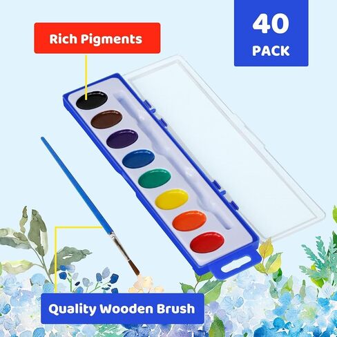 12 Pack Watercolor Paint Set Bulk – 8 Colors Washable Water Color Paints for Kids with Brushes | Watercolor Set, Watercolors, Water Paint Set, Acuarelas – Art Supplies for School, Classroom, Home, Valentine Party Favors in Kuwait